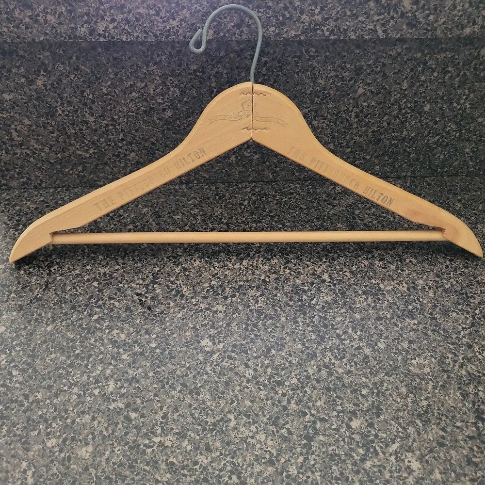 VINTAGE  Pittsburgh Hilton Hotel Clothes Hanger Wooden Unique Advertisement